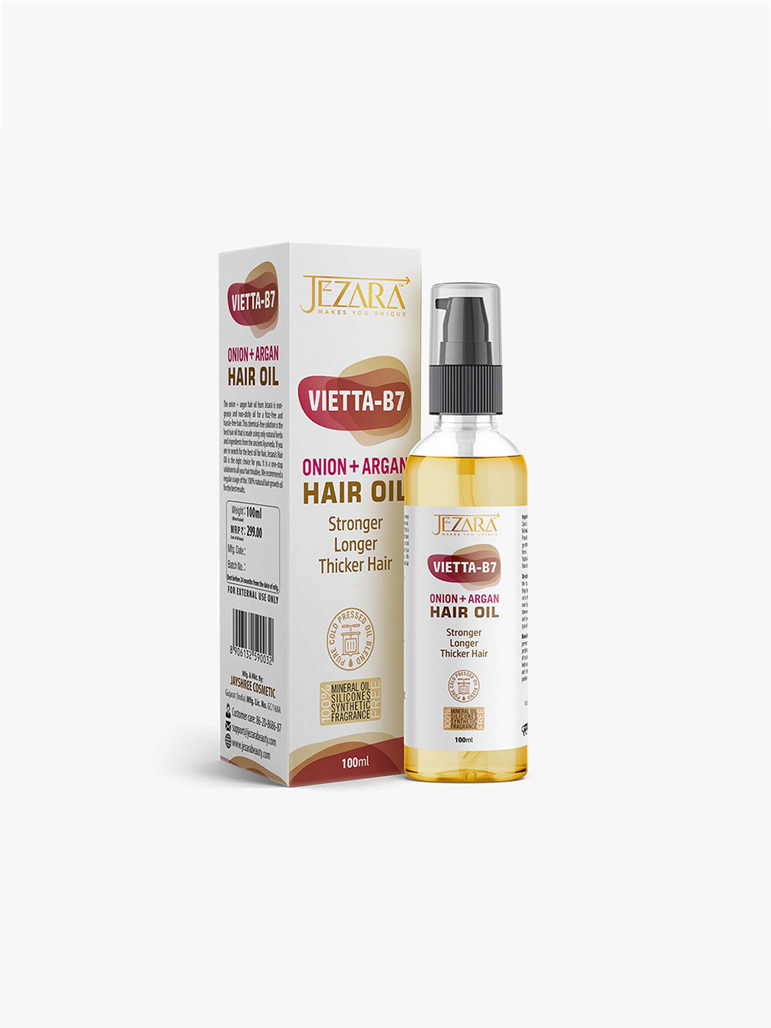 

JEZARA Vietta-B7 Onion & Argan Hair Oil for Stronger & Longer Hair - 100 ml, White