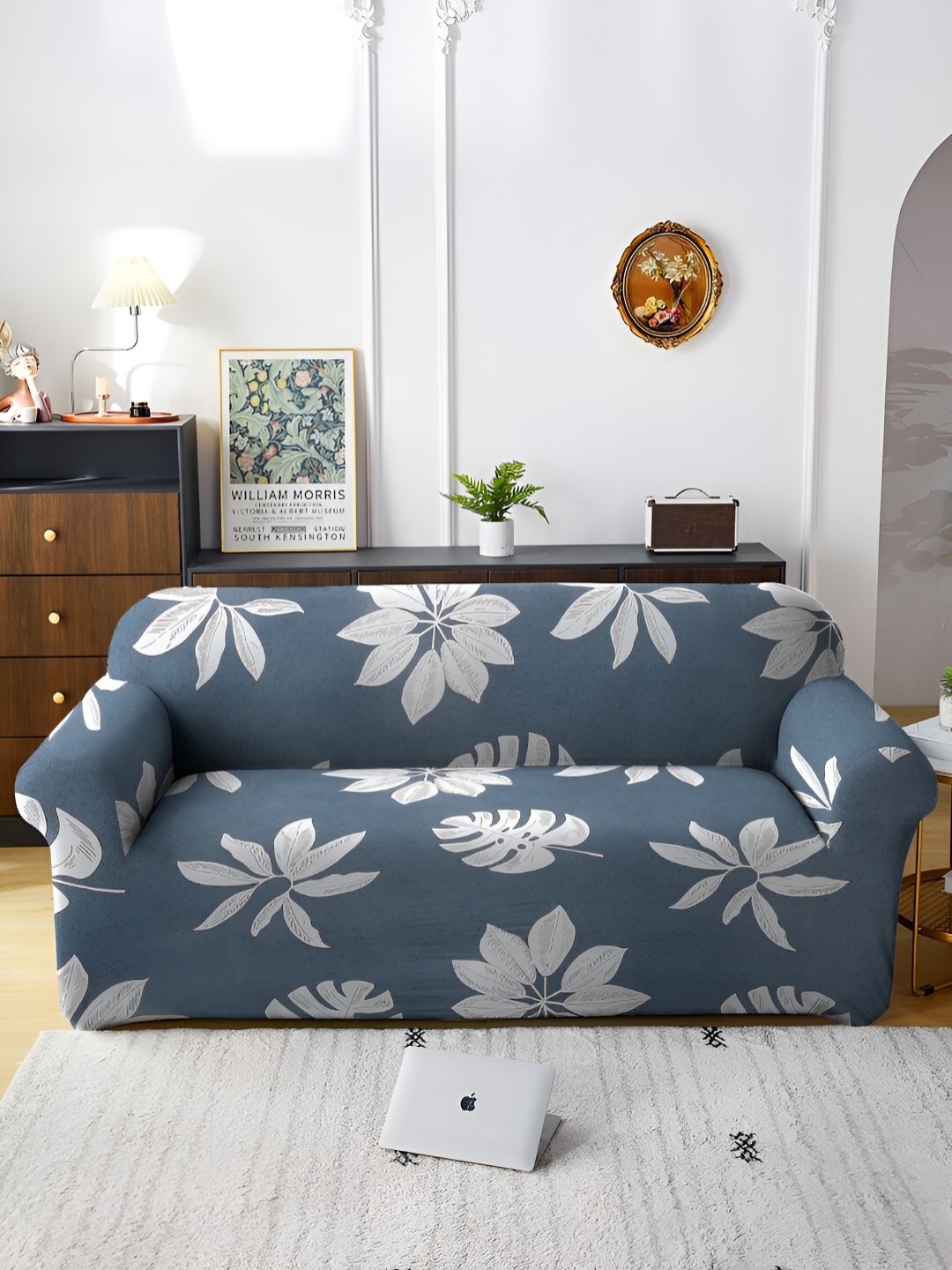 

Aura Grey & White Printed Elasticated Sofa Cover With Arms