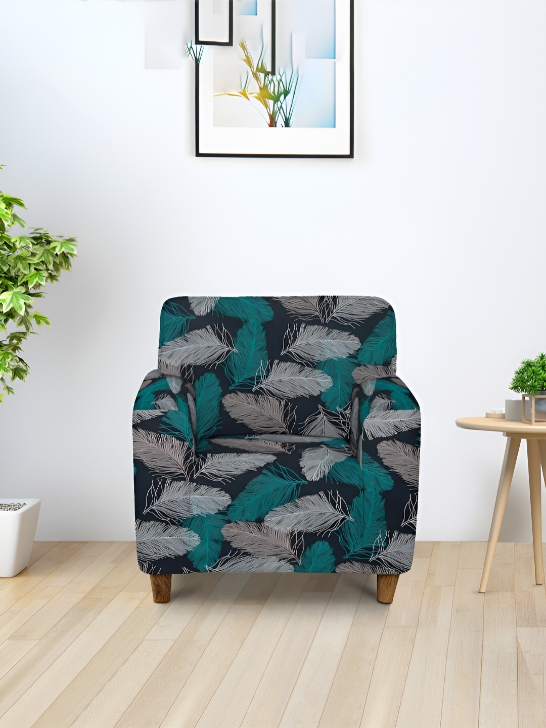 

Aura Black & Blue Printed Stretchable 1 Seater Sofa Cover With Arms