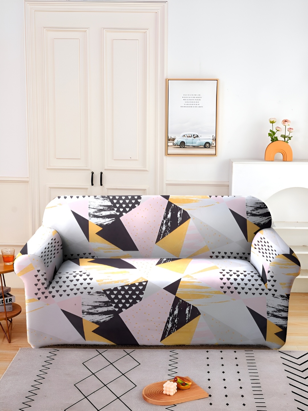 

Aura White & Black Printed Stretchable 2 Seater Sofa Cover