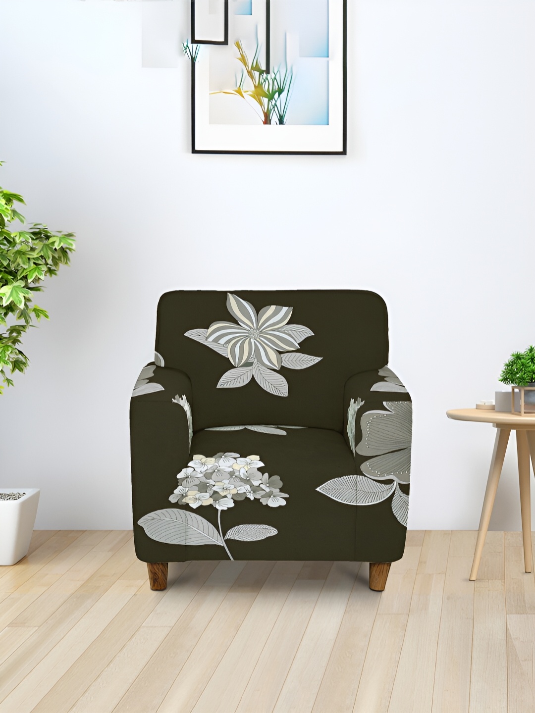

Aura Green & White Floral Printed Stretchable Sofa Cover With Arms