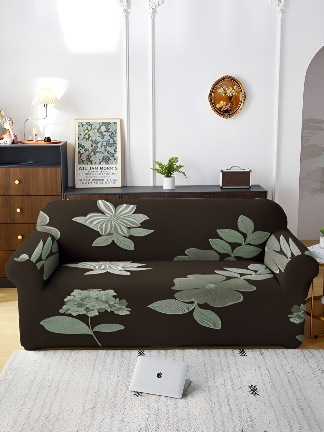 

Aura Brown & Green Stretchable Printed 2 Seater Sofa Cover