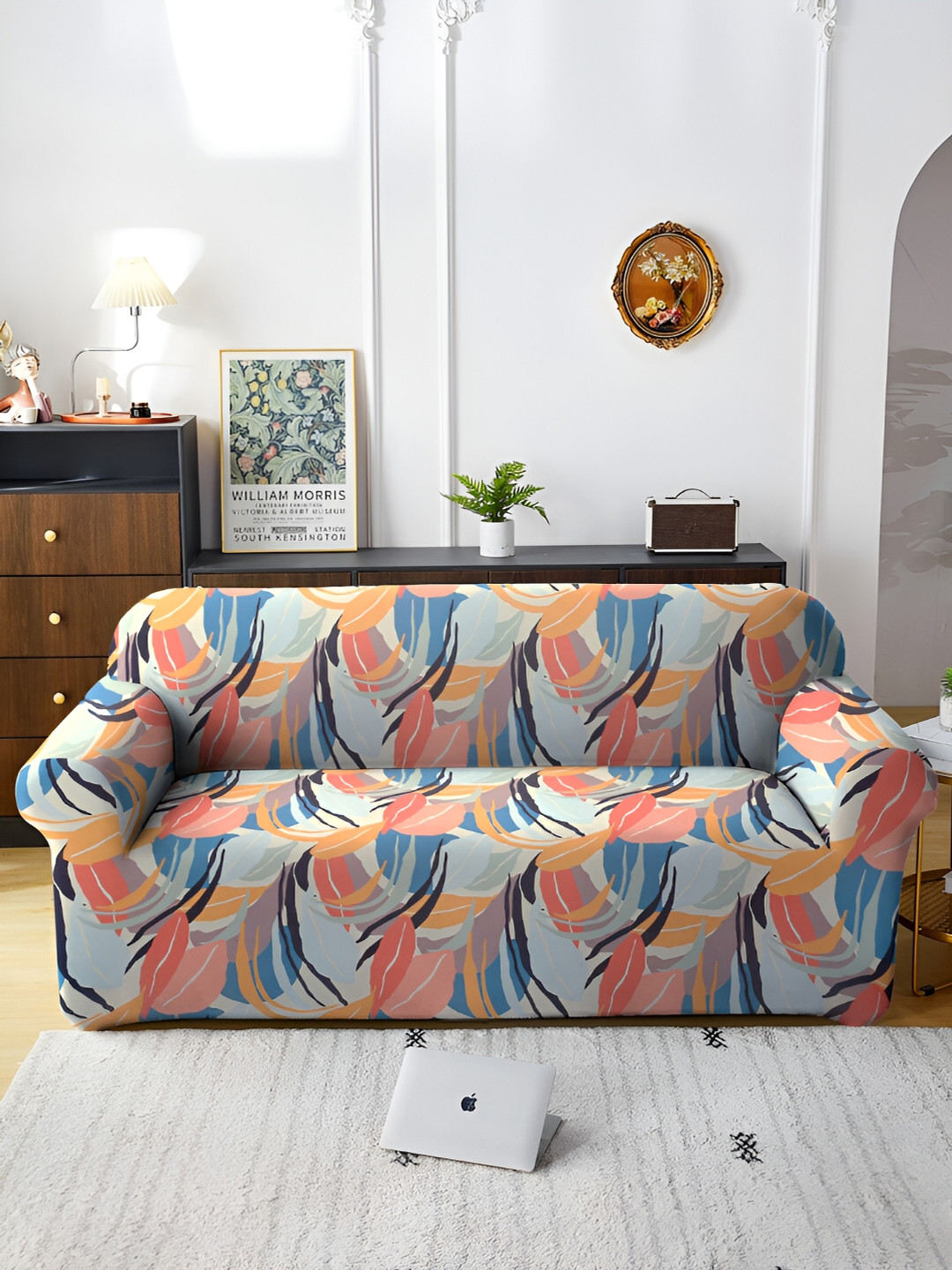 

Aura Orange & Blue Stretchable Printed 2 Seater Sofa Cover