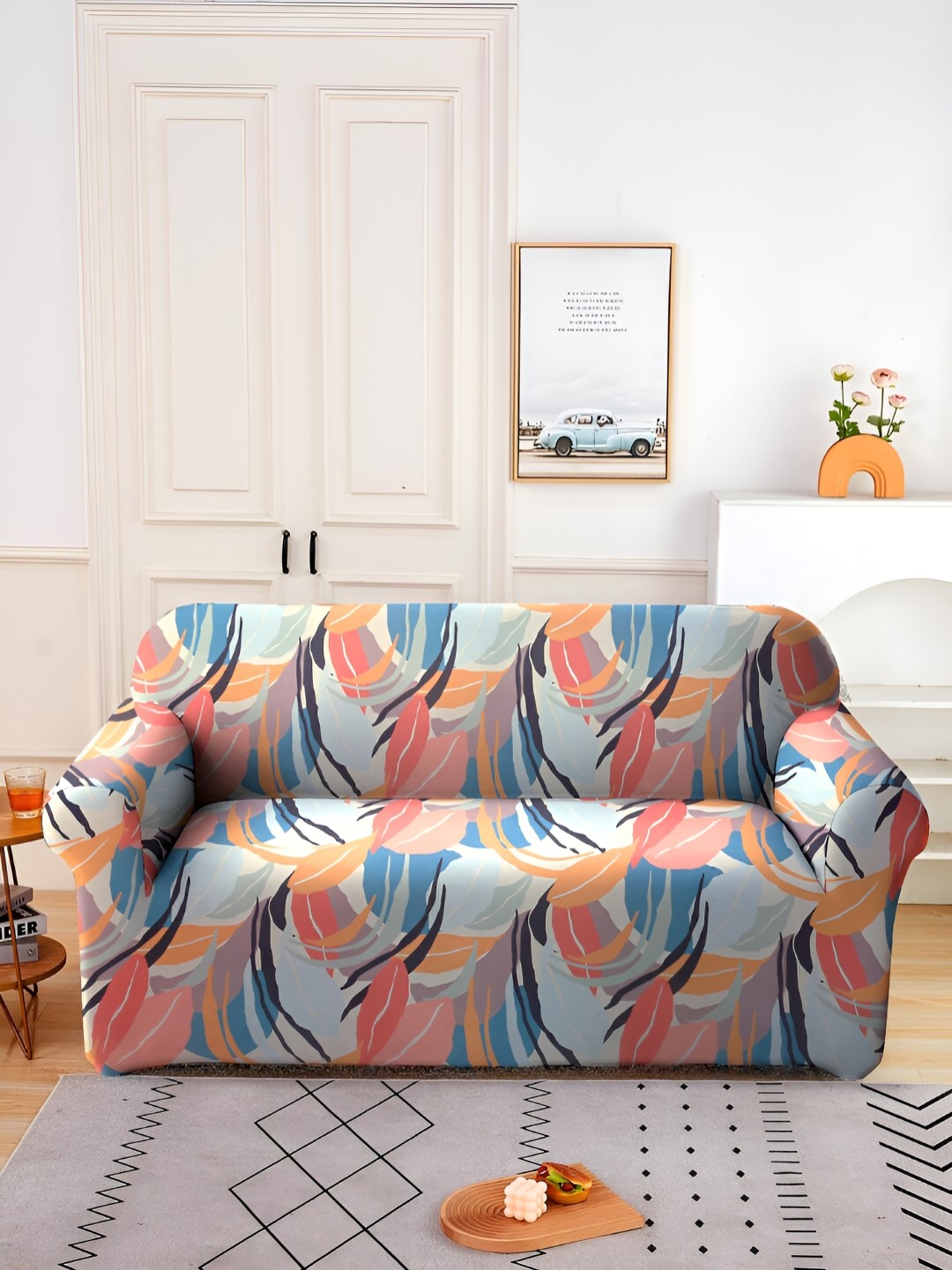 

Aura Blue & White Printed Stretchable Two Seater Sofa Cover