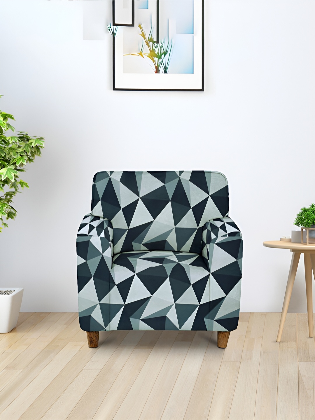 

Aura Green & White Stretchable Printed 1 Seater Sofa Cover