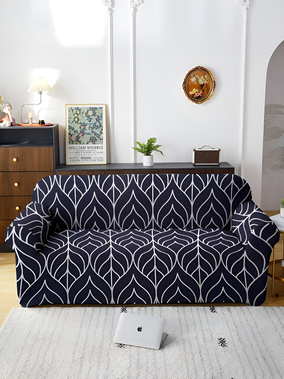 

Aura Black & White Printed Stretchable Three Seater Sofa Cover With Arms