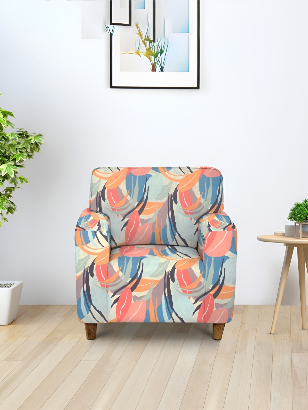 

Aura Blue & Orange Abstract Printed Sofa Cover With Arms