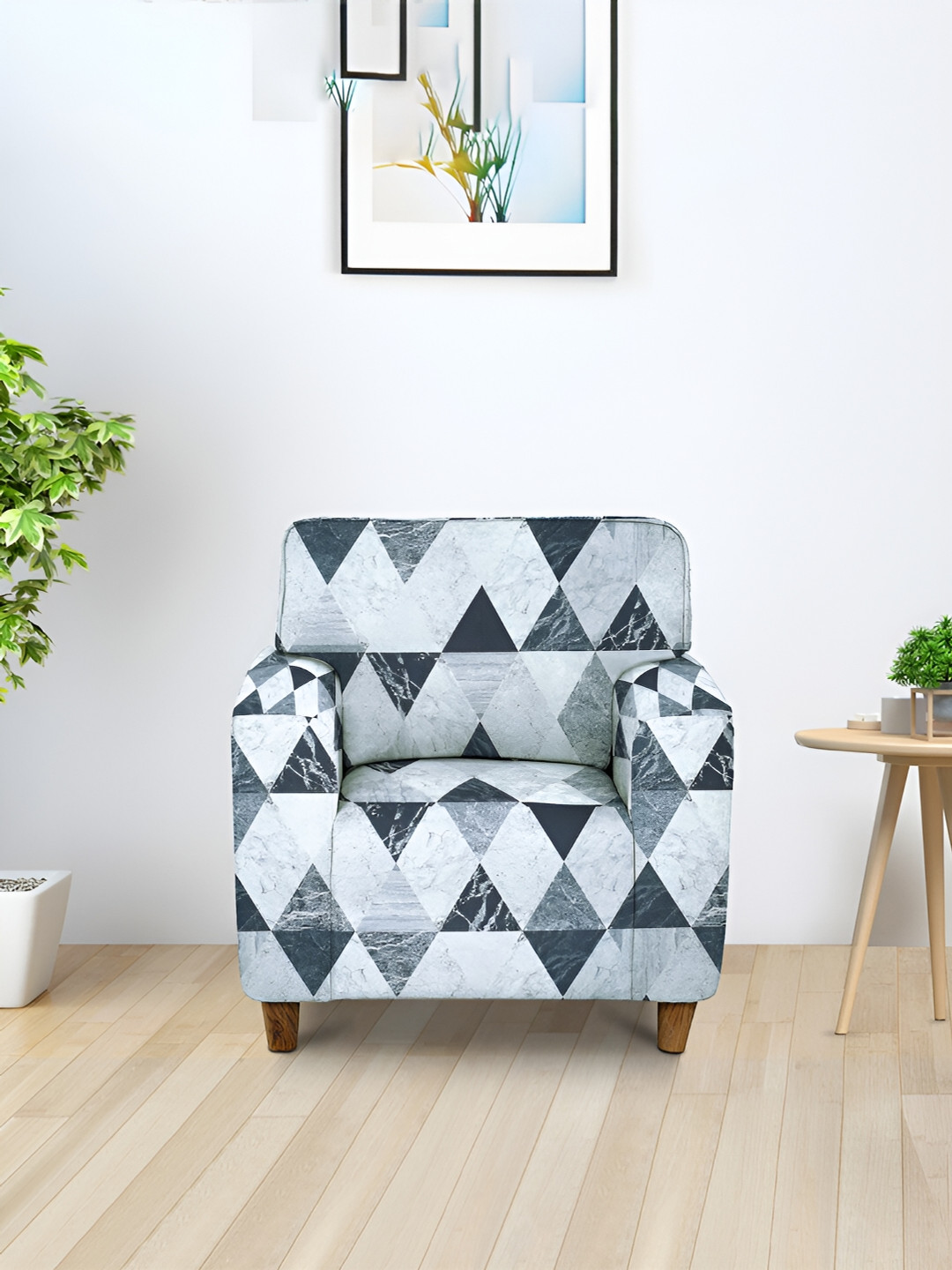 

Aura White & Green Geometric Stretchable One Seater Sofa Cover