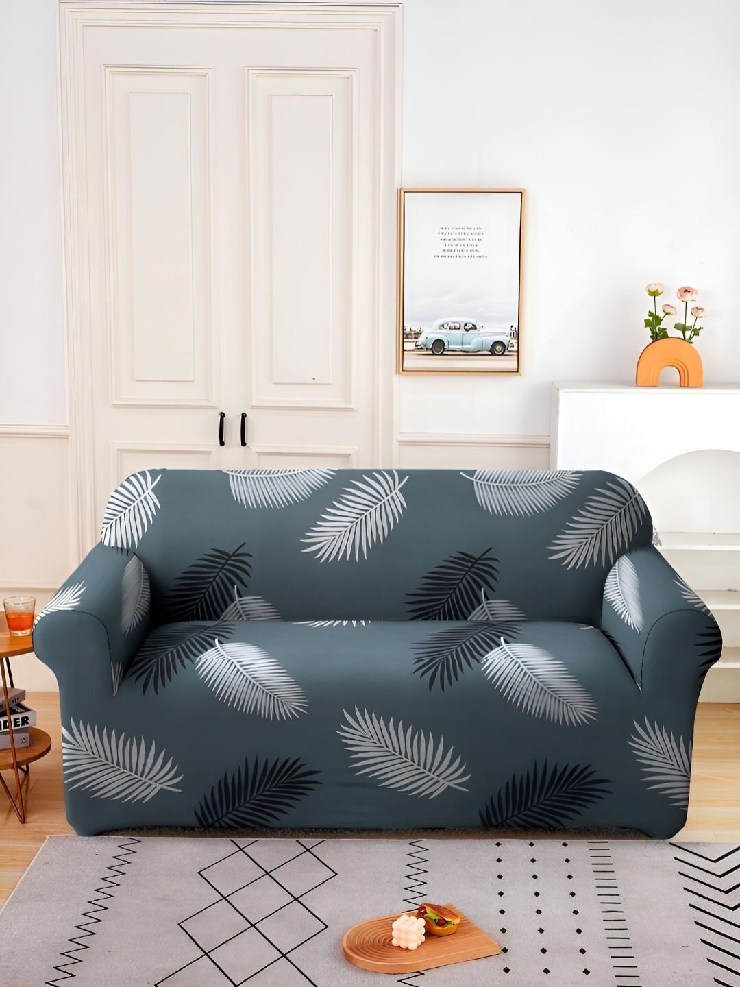 

Aura Grey & White Printed Stretchable Two Seater Sofa Cover