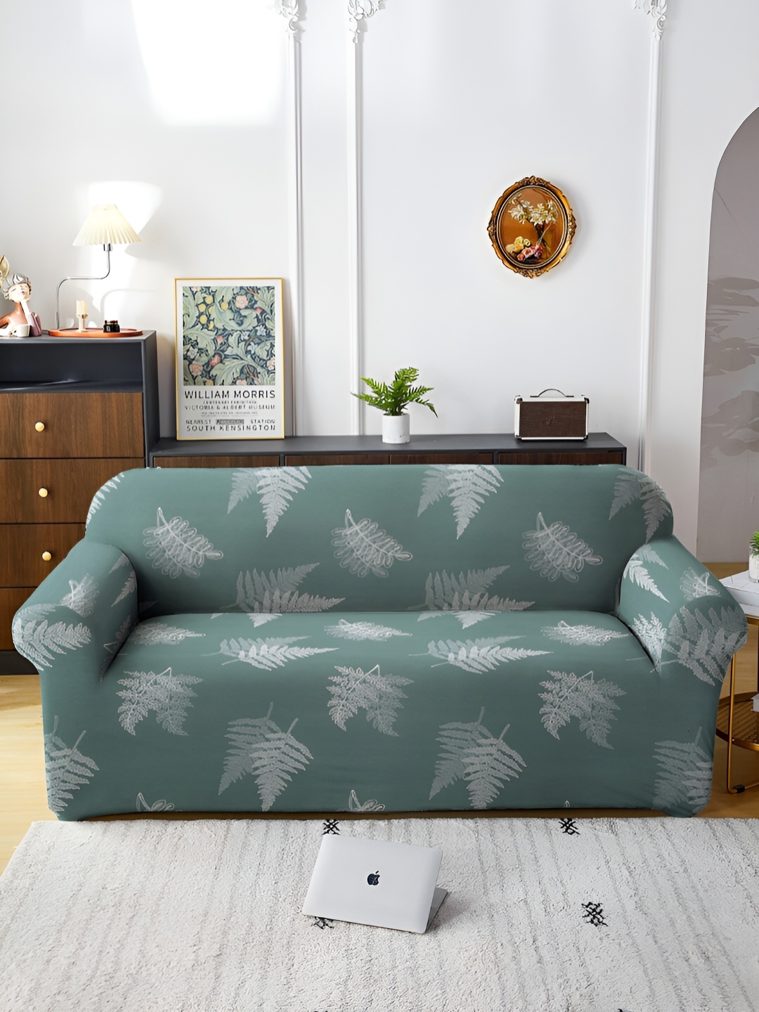 

Aura Green & White Floral Printed Stretchable Three Seater Sofa Cover