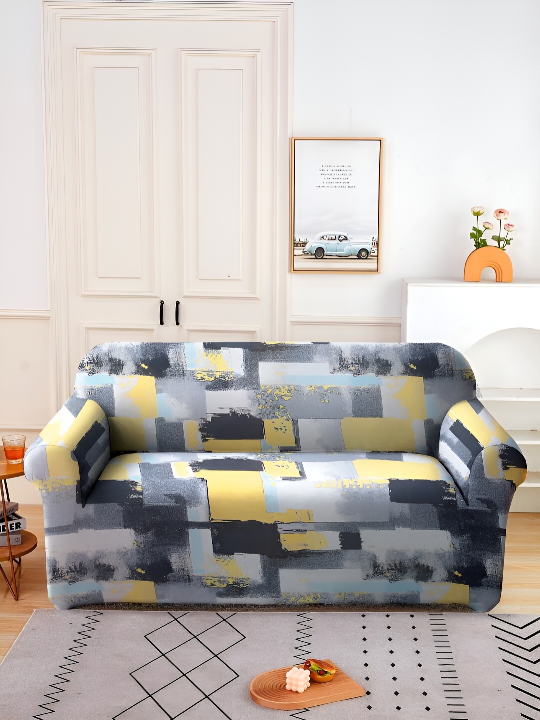 

Aura Grey & Black Printed Stretchable Two Seater Sofa Cover