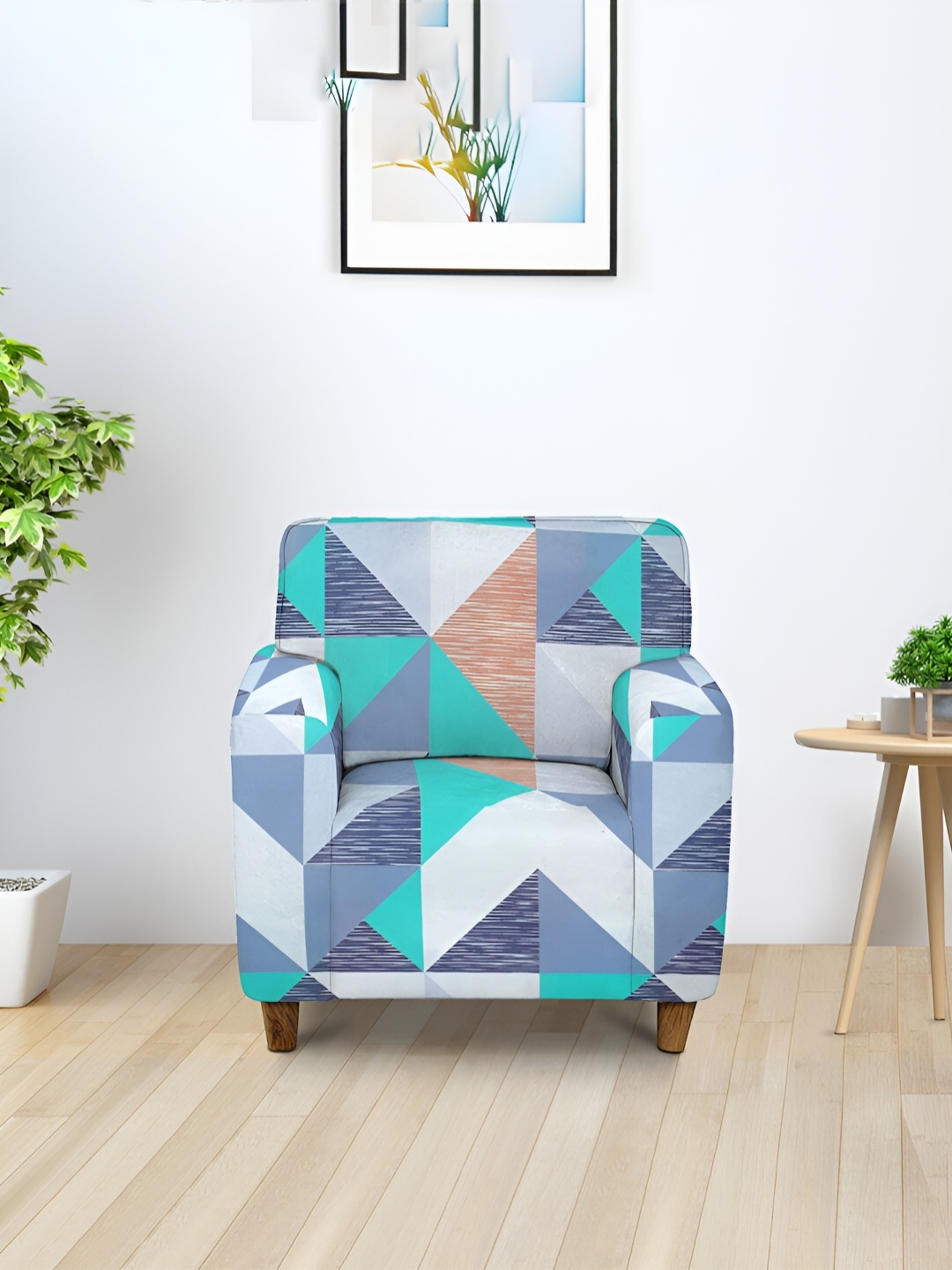 

Aura Blue & White Printed Stretchable One Seater Sofa Cover