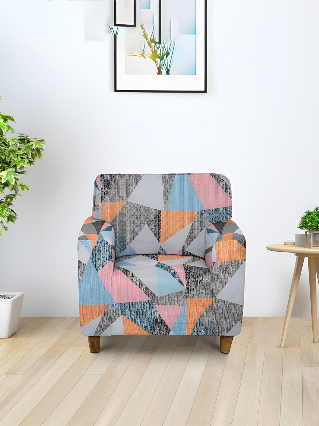 

Aura Blue & Pink Printed Stretchable One Seater Sofa Cover