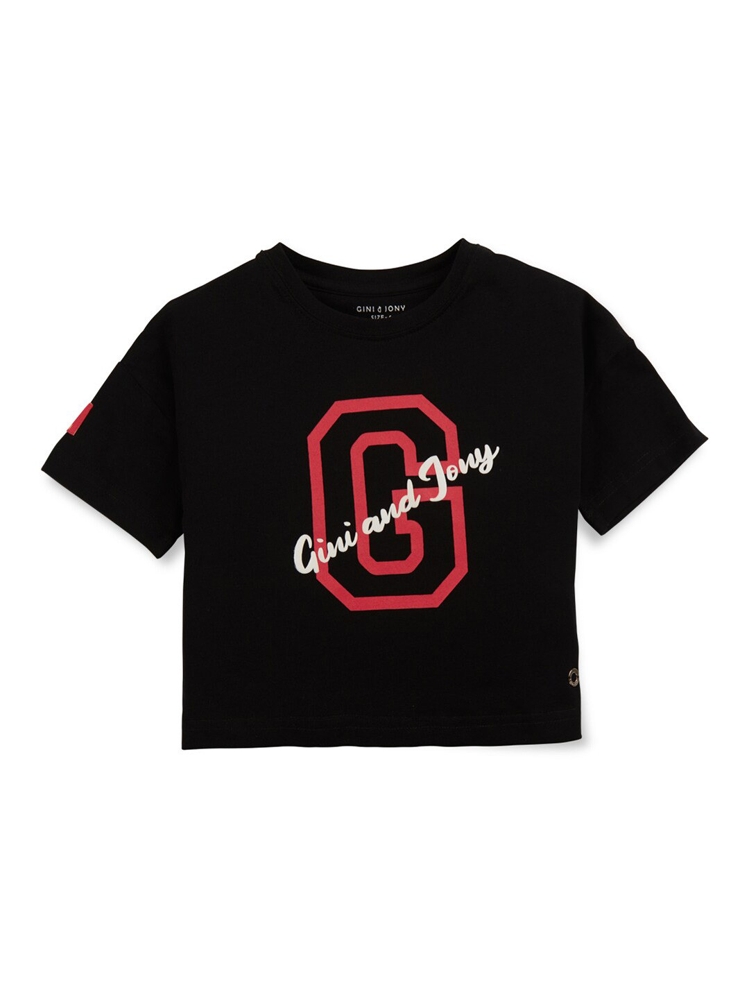 

Gini and Jony Girls Typography Printed Cotton T- Shirt, Black