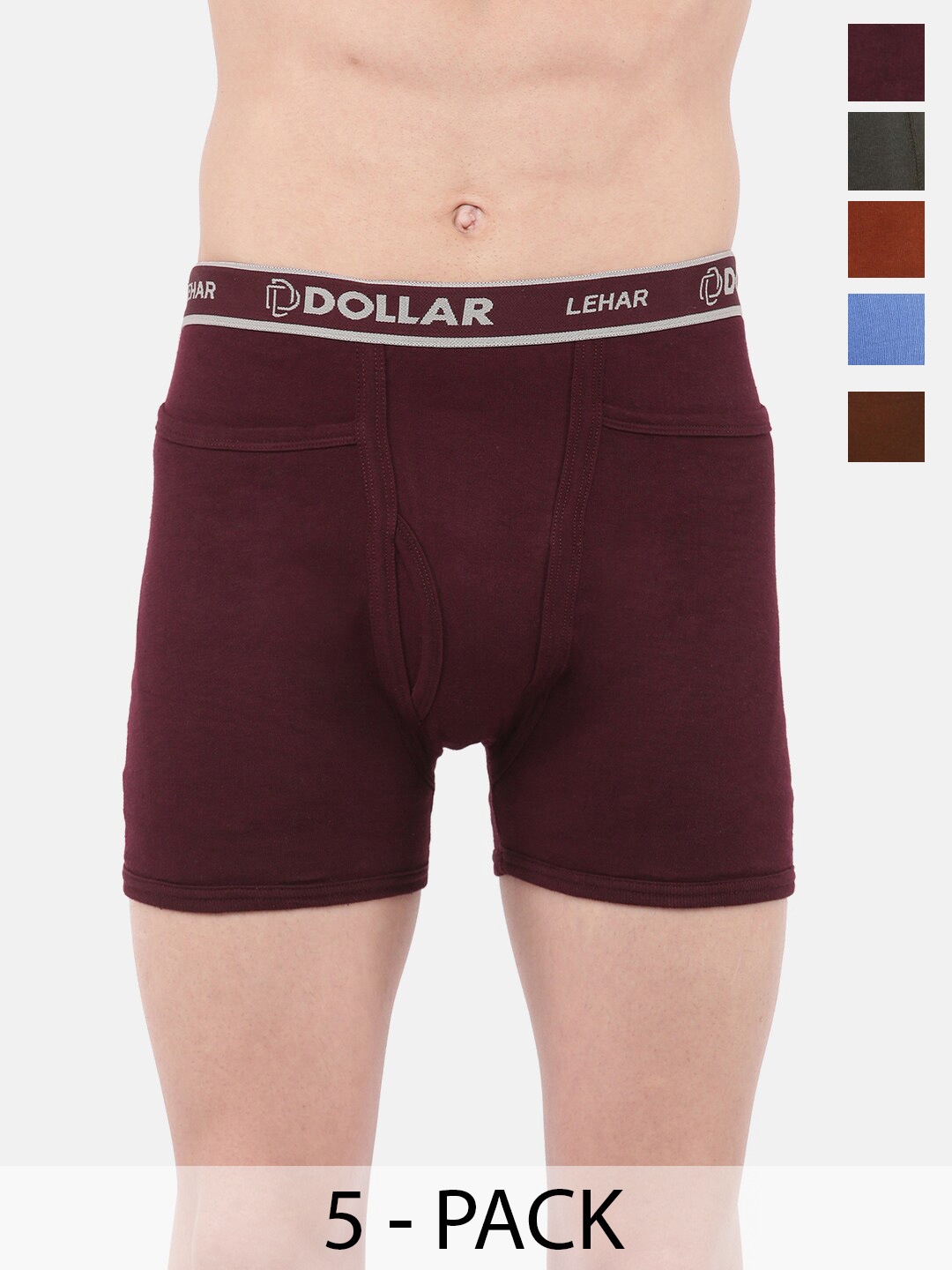 

Dollar Lehar Men Assorted Pack Of 5 Combed Cotton Trunks MLHTR-03-PO5