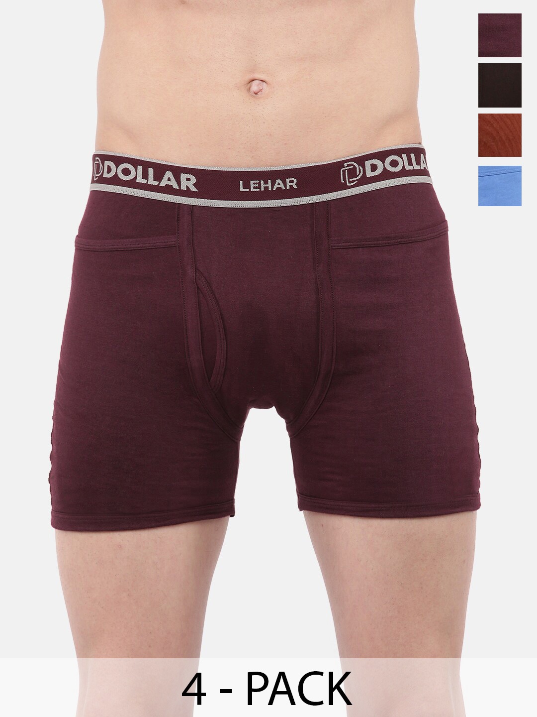 

Dollar Lehar Men Assorted Pack Of 4 Combed Cotton Trunks MLHTR-04-PO4