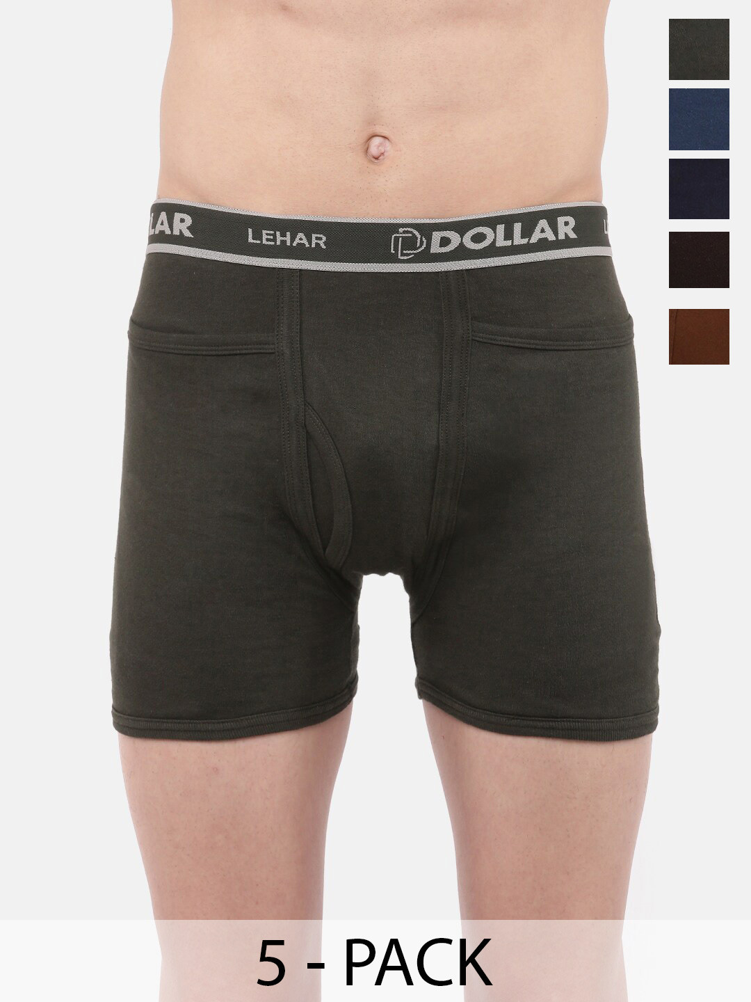 

Dollar Lehar Combed Cotton Men Pack Of 5 Trunks MLHTR-03-PO5-ASST3, Olive