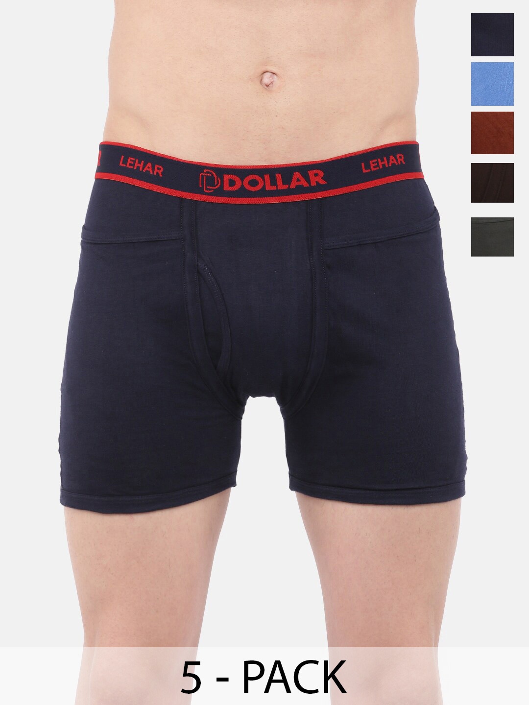 Dollar Pack Of 5 Lehar Combed Cotton Trunks MLHTR-04-PO5-ASST2, Navy blue