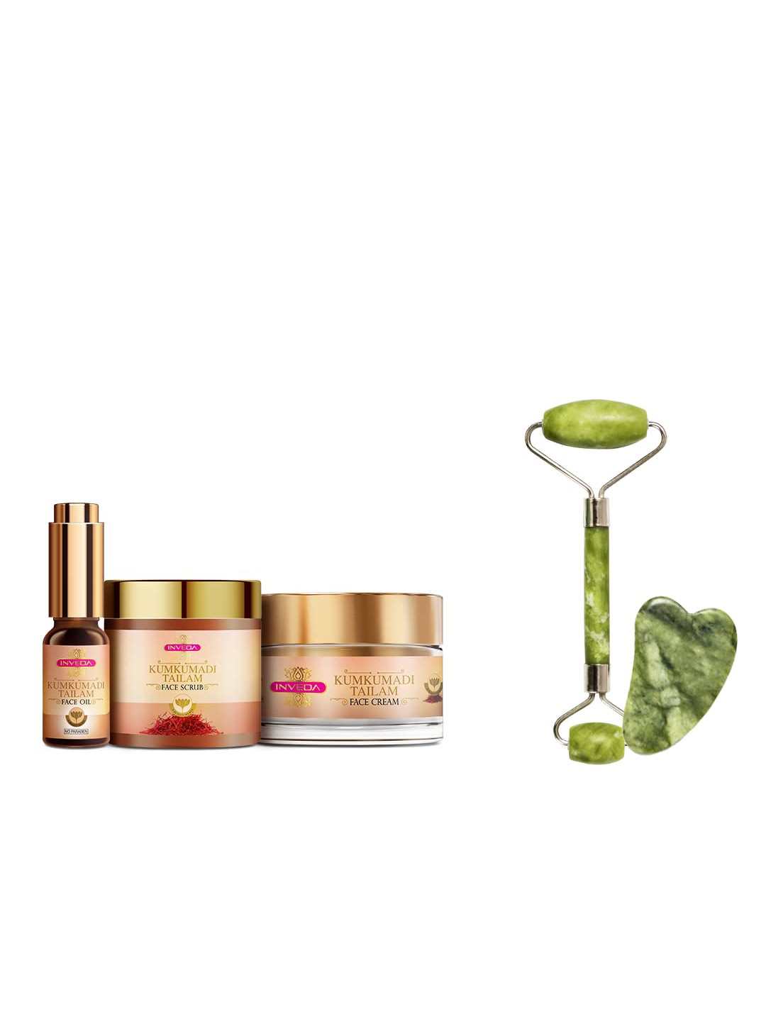 

Inveda Kumkumadi Tailam Combo with Free Jade Roller & Gua Sha, Multi