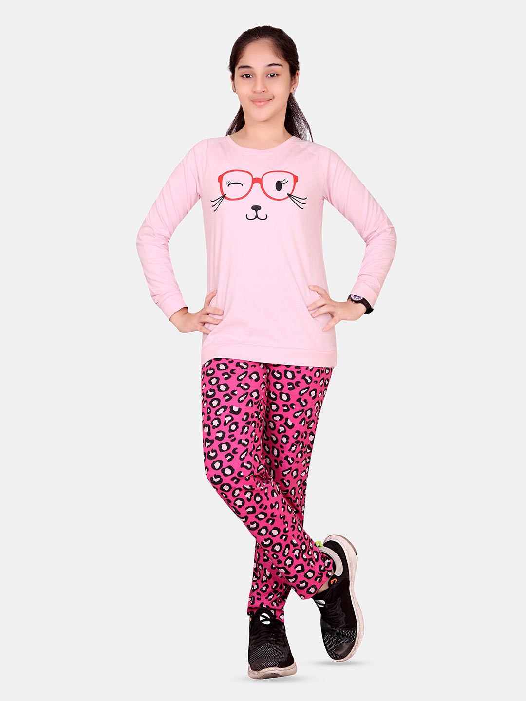 

BAESD Girls Printed Pure Cotton T-shirt with Trouser, Pink