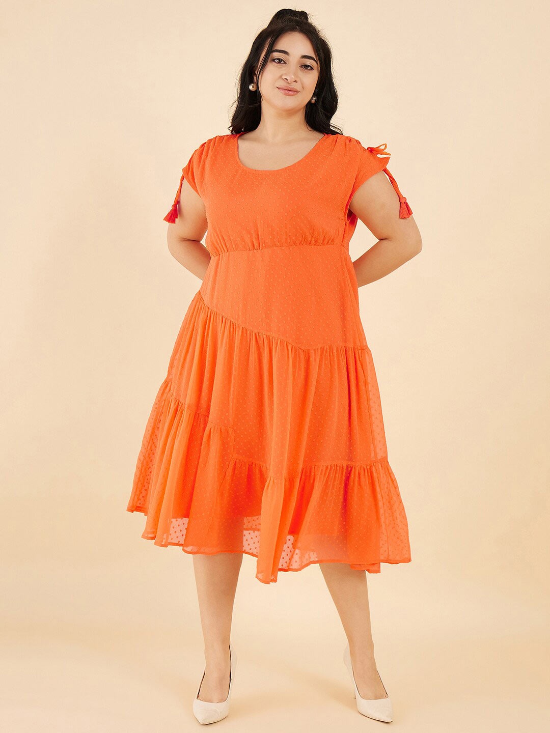 

Antheaa Curve Round Neck Opaque Empire Midi Dress, Orange