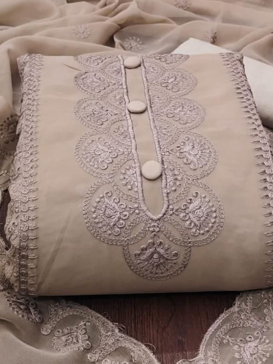 

ZEEPKART Floral Embroidered Unstitched Dress Material, Brown