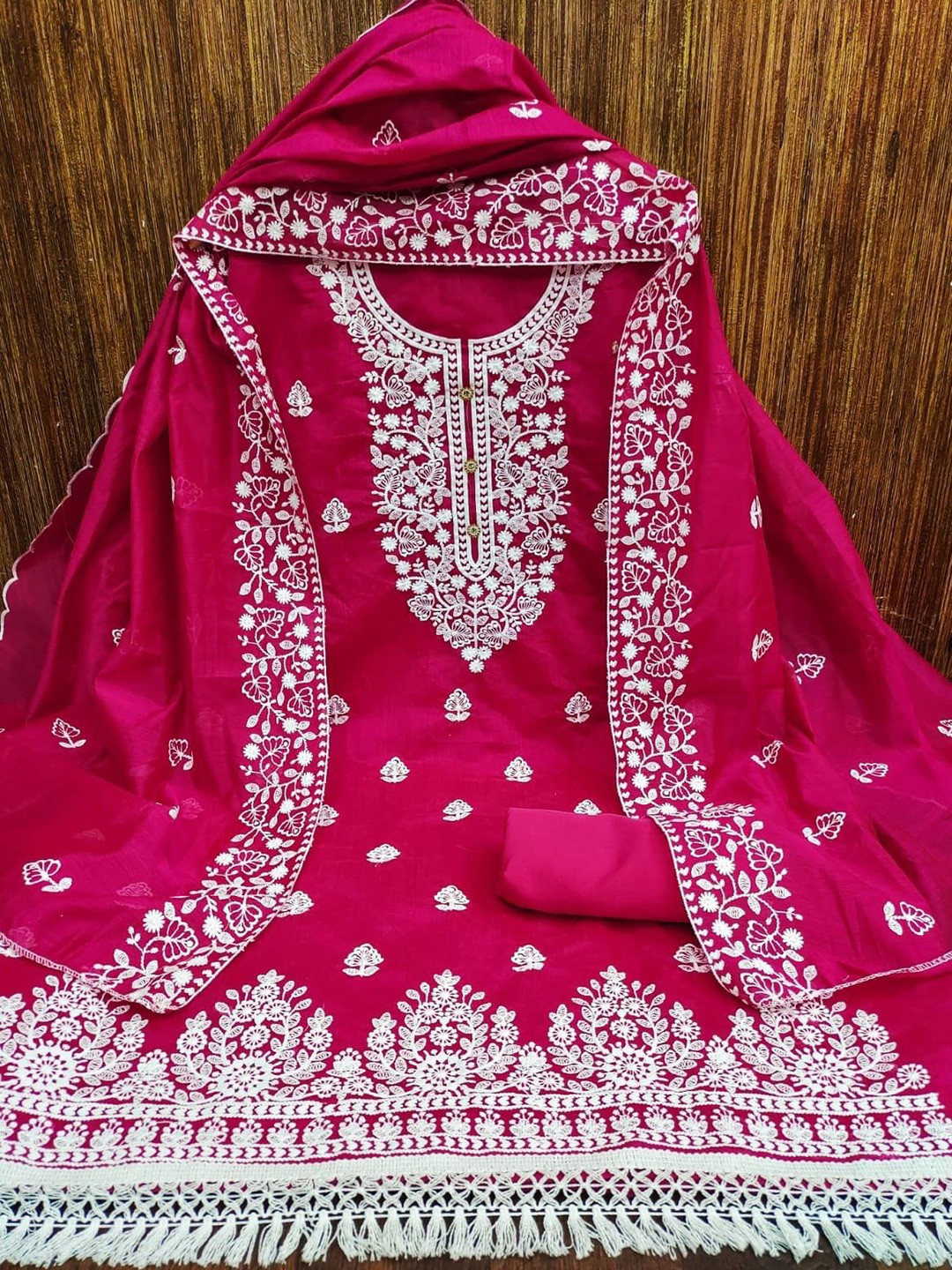 

ZEEPKART Ethnic Motifs Embroidered Unstitched Dress Material, Red