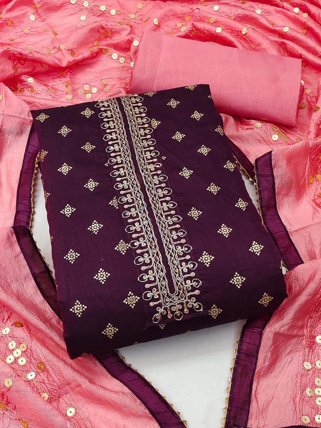 

ZEEPKART Purple & Pink Unstitched Dress Material