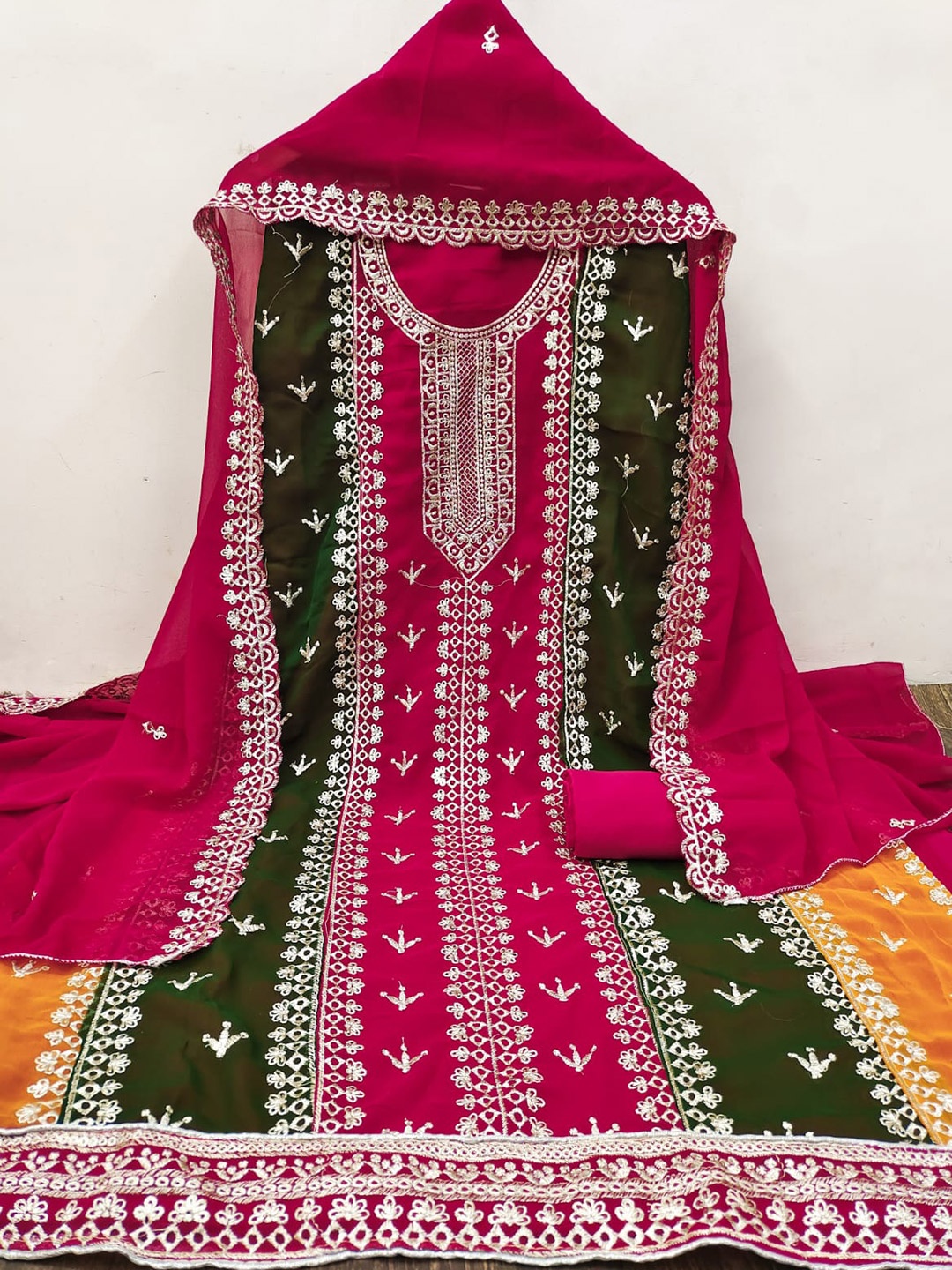 

ZEEPKART Ethnic Motifs Embroidered Unstitched Dress Material, Red