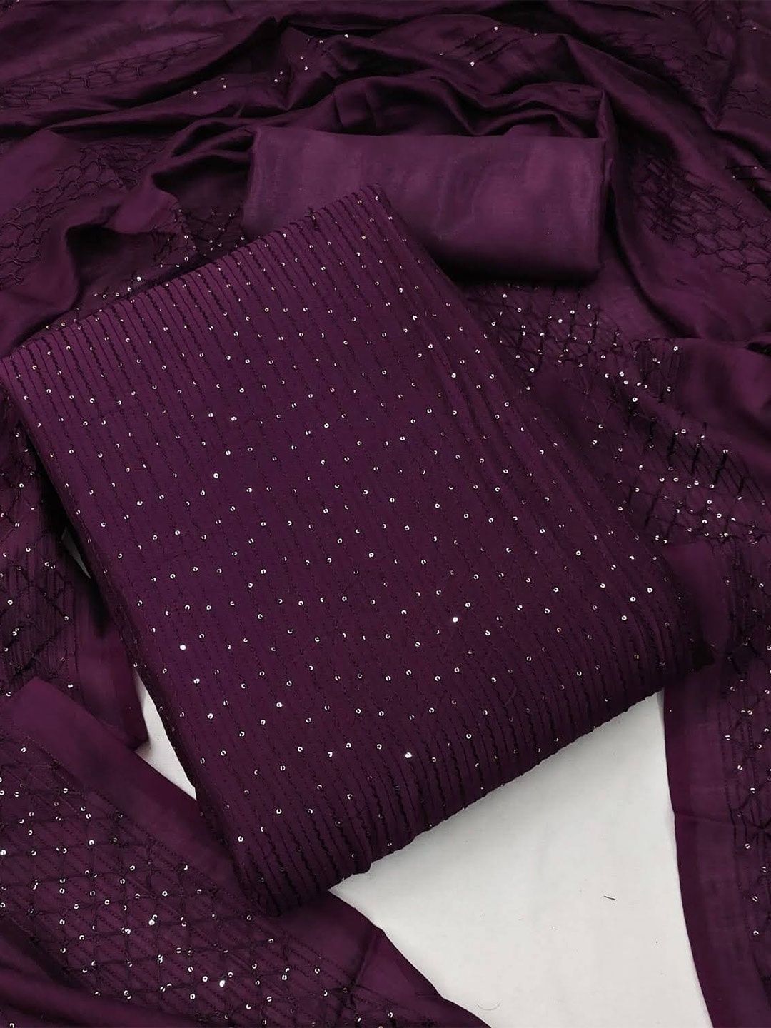 

ZEEPKART Embellished Sequinned Unstitched Dress Material, Purple