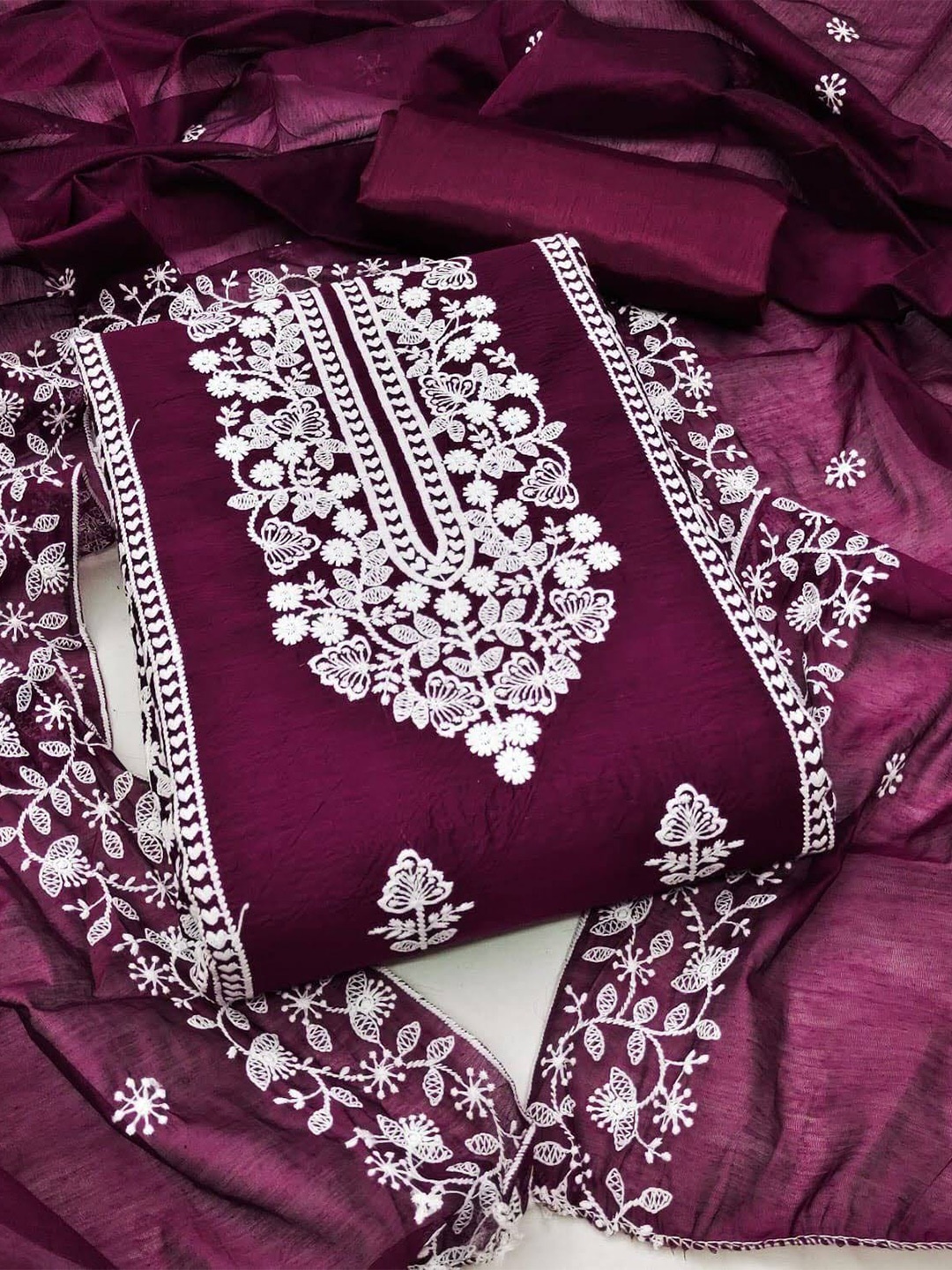 

ZEEPKART Ethnic Motifs Embroidered Unstitched Dress Material, Purple