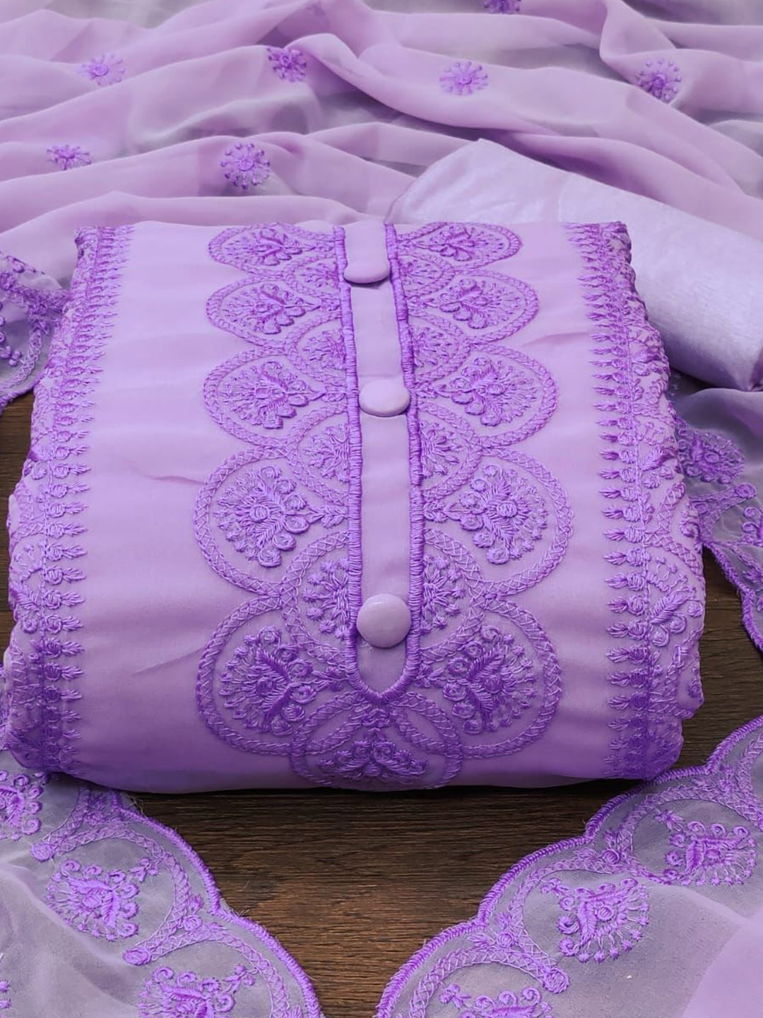 

ZEEPKART Ethnic Motifs Embroidered Unstitched Dress Material, Purple