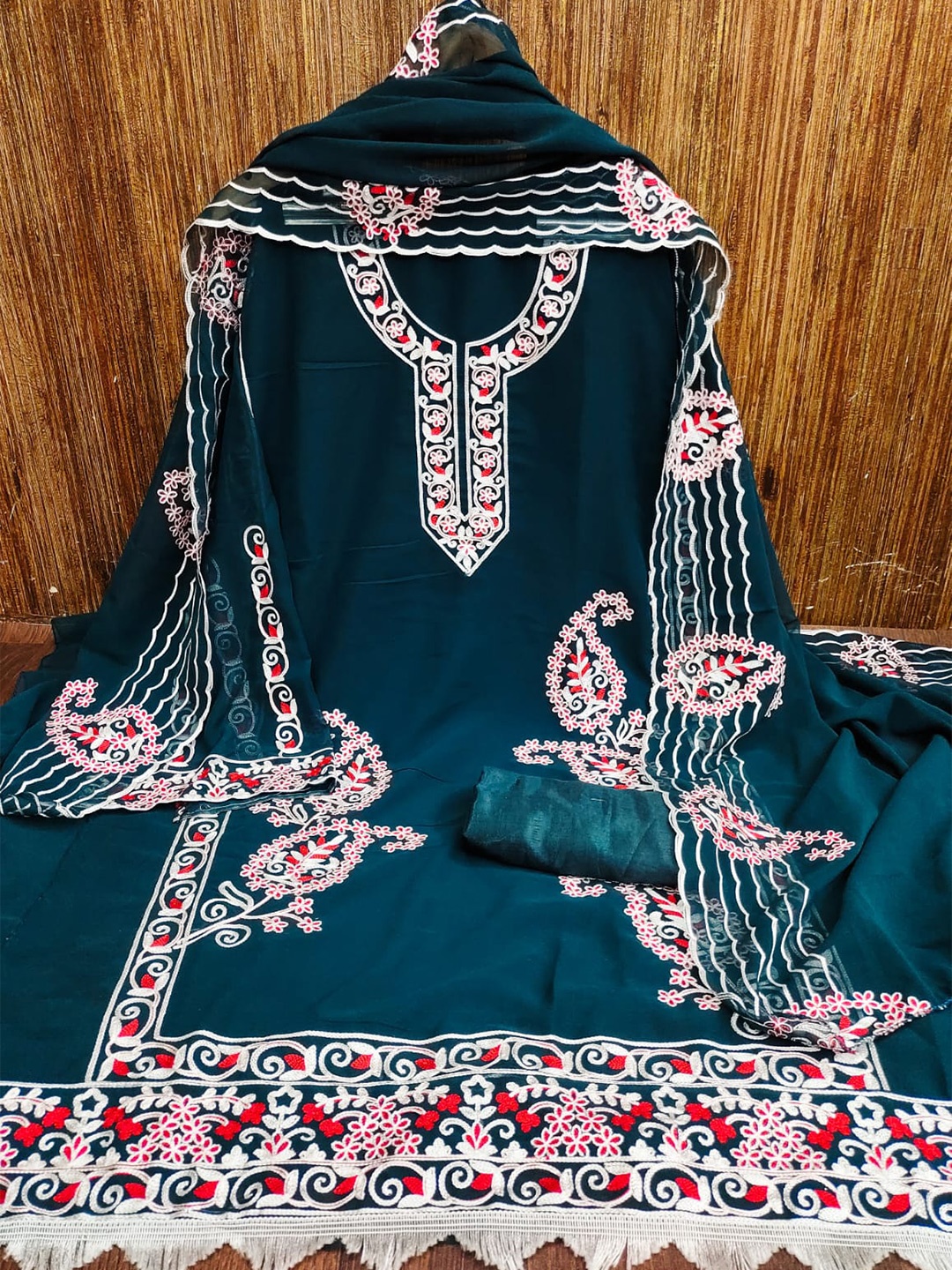 

ZEEPKART Embroidered Unstitched Dress Material, Teal