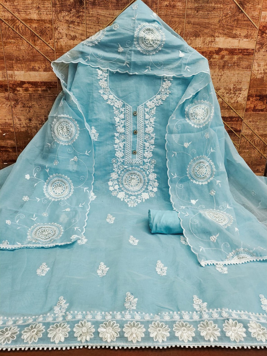 

ZEEPKART Embroidered Unstitched Dress Material, Blue