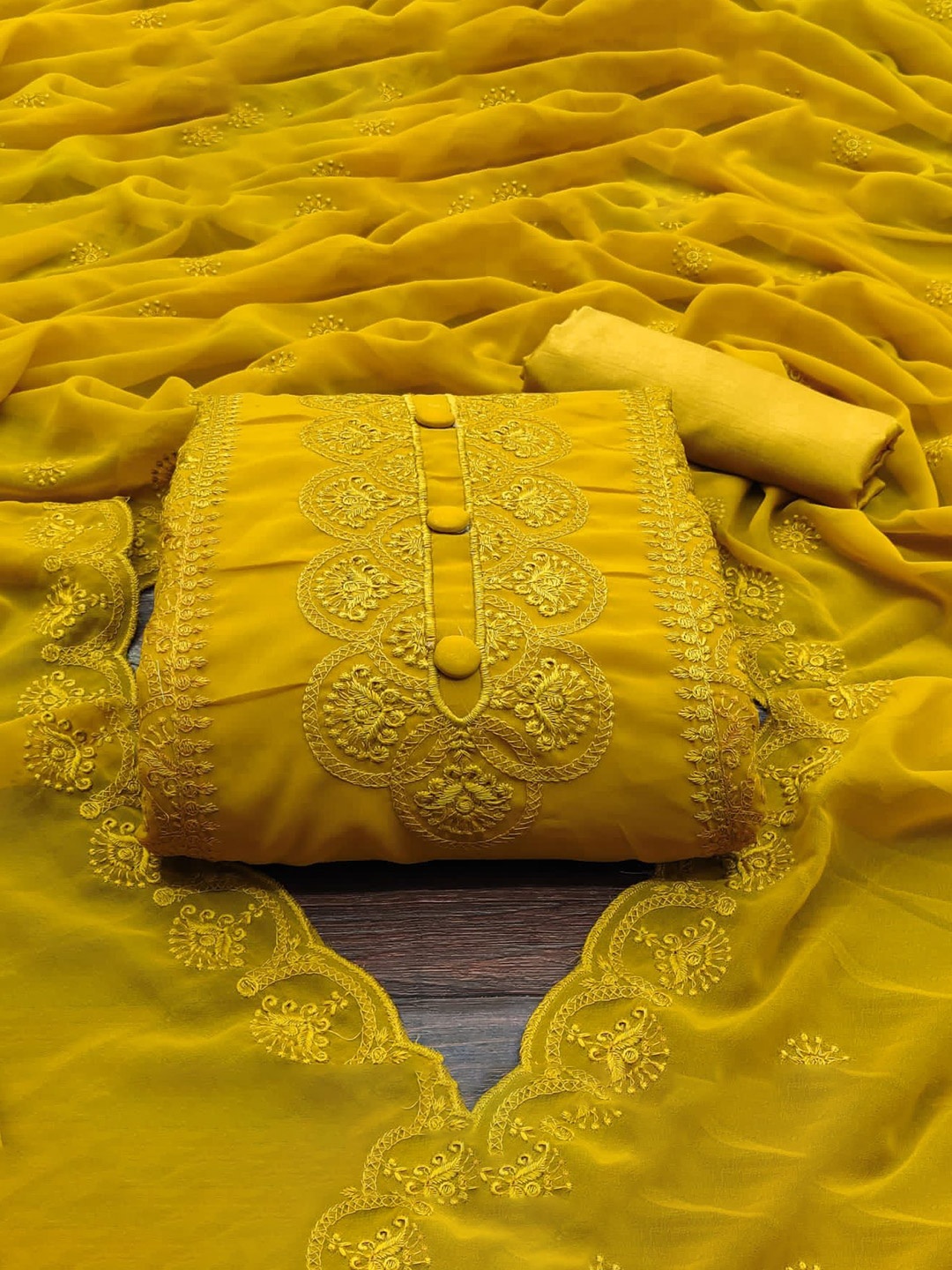 

ZEEPKART Embroidered Unstitched Dress Material, Mustard