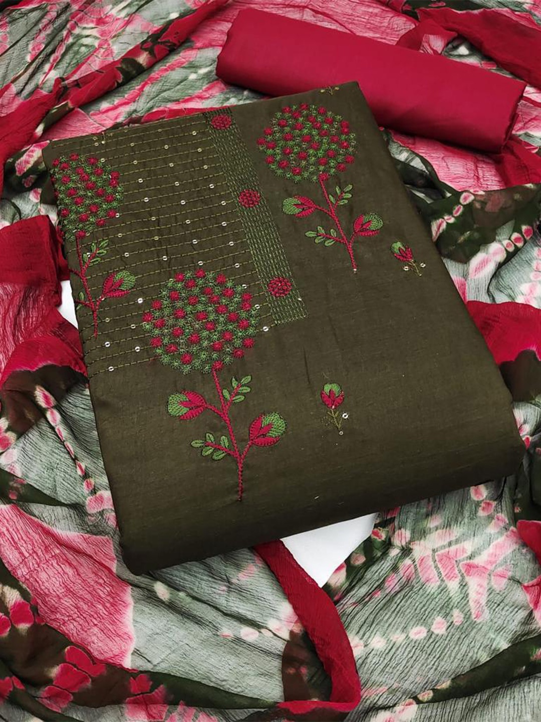 

ZEEPKART Embroidered Unstitched Dress Material, Green
