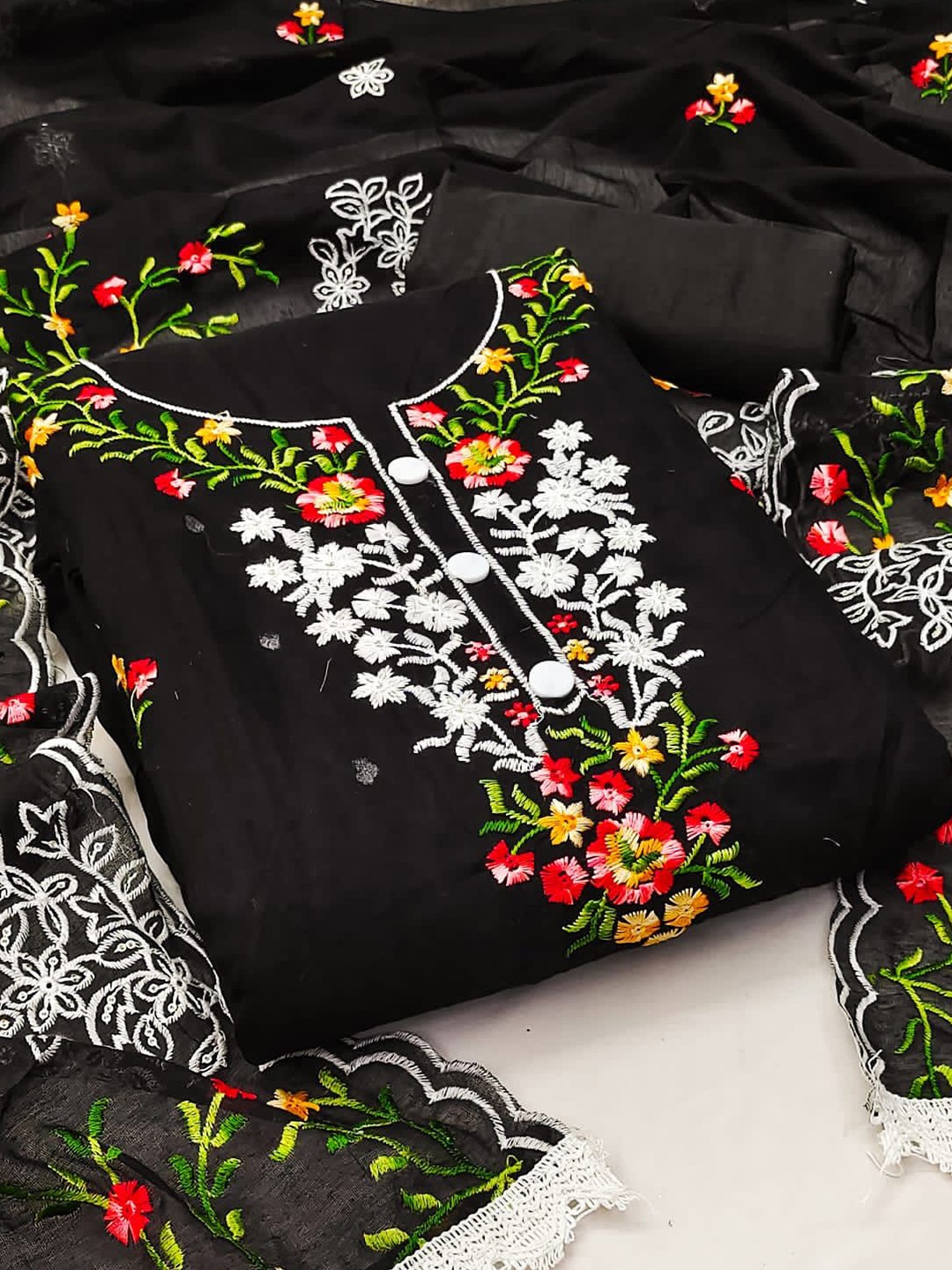 

ZEEPKART Embroidered Unstitched Dress Material, Black