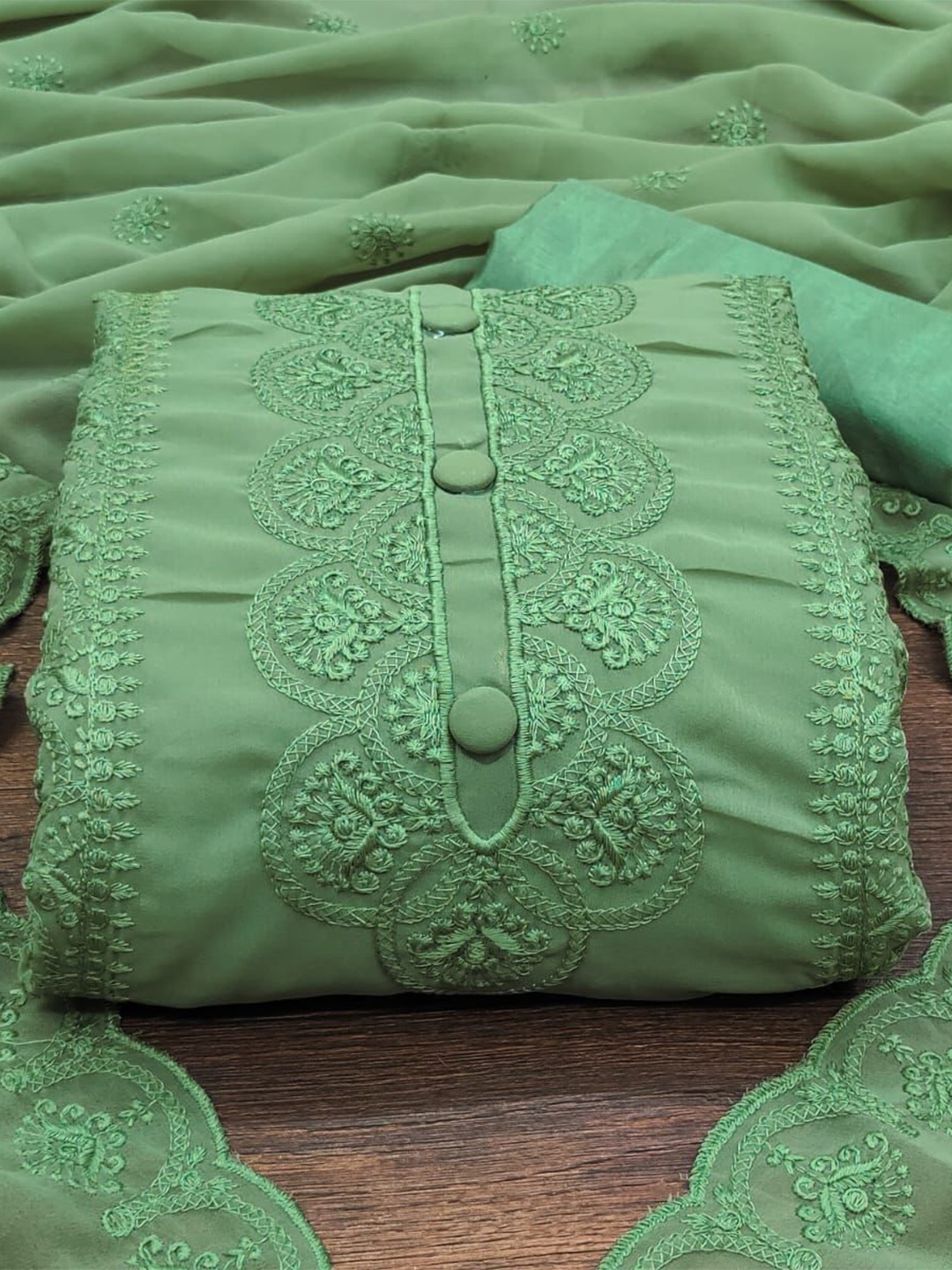 

ZEEPKART Embroidered Unstitched Dress Material, Green