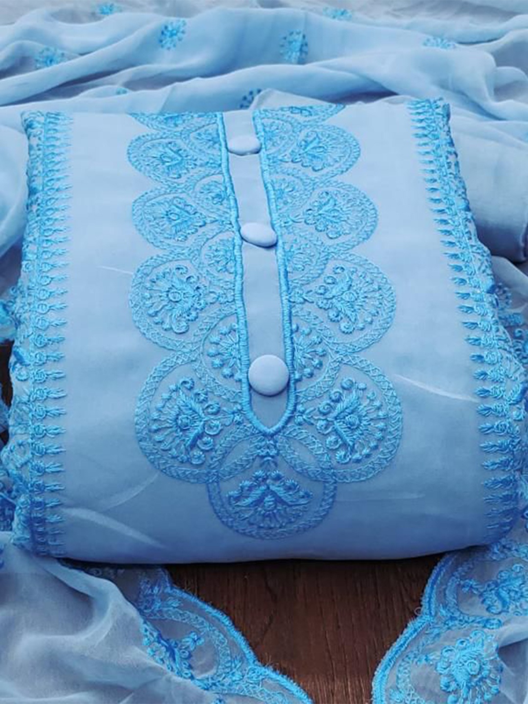 

ZEEPKART Embroidered Unstitched Dress Material, Blue