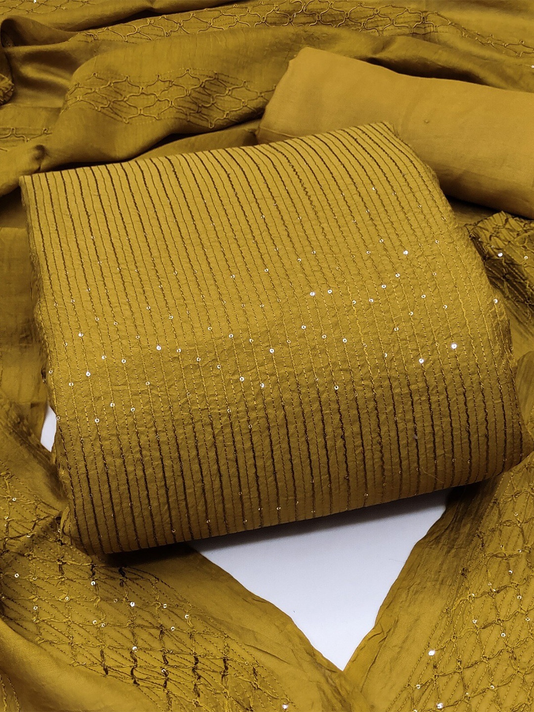 

ZEEPKART Embroidered Sequinned Unstitched Dress Material, Mustard