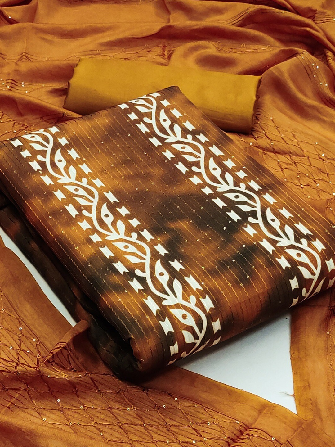 

ZEEPKART Ethnic Motifs Printed Unstitched Dress Material, Orange