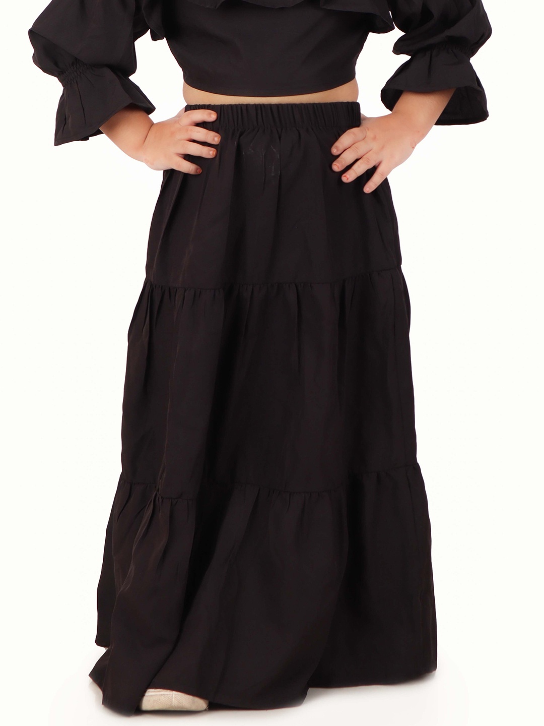 

R Cube Girls Tiered Straight-fit Maxi Skirt, Black
