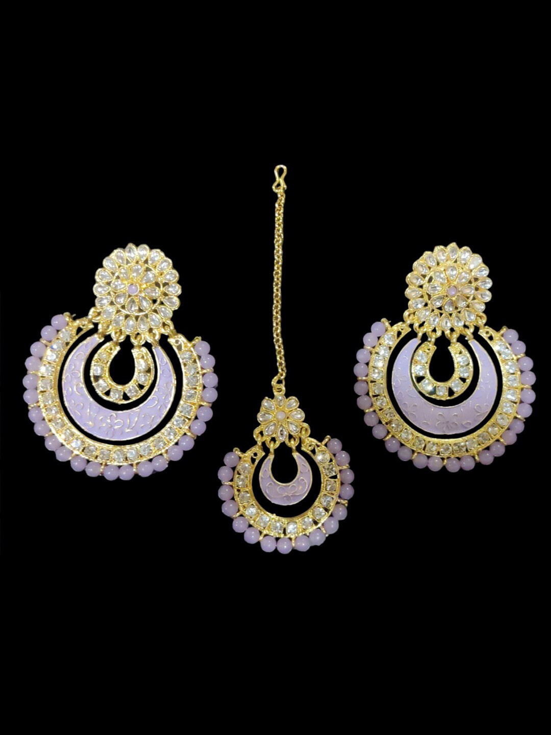 

Krelin Kundan-studded & Beaded Earring & Maang Tikka Jewellery Set, Gold