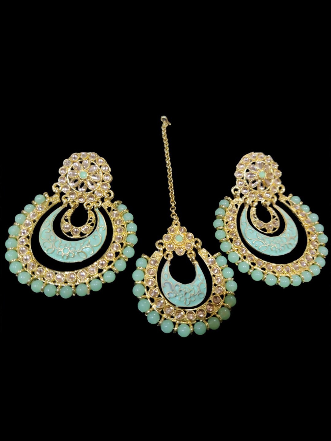 

Krelin Kundan Stone Beads Jewellery Set, Sea green