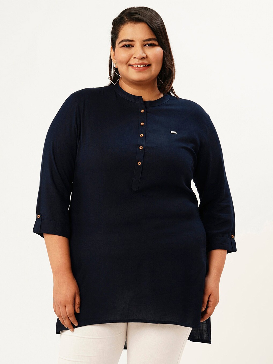 

Zola Plus Mandarin Collar Tunic, Navy blue