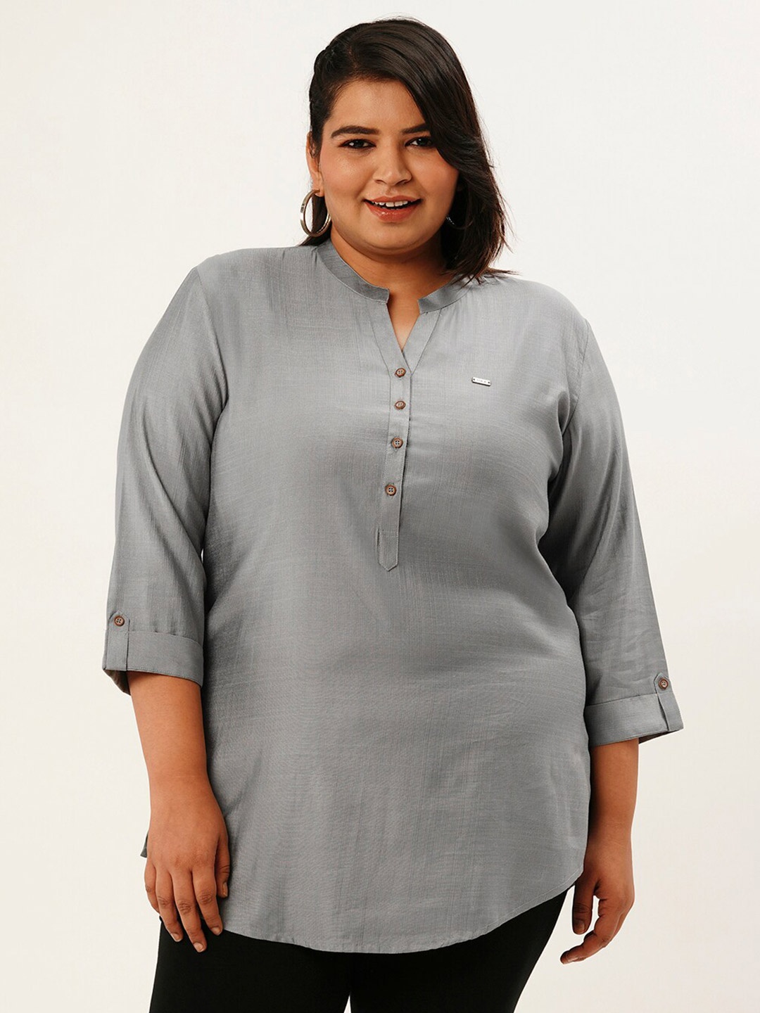 

Zola Plus Mandarin Collar Tunic, Grey
