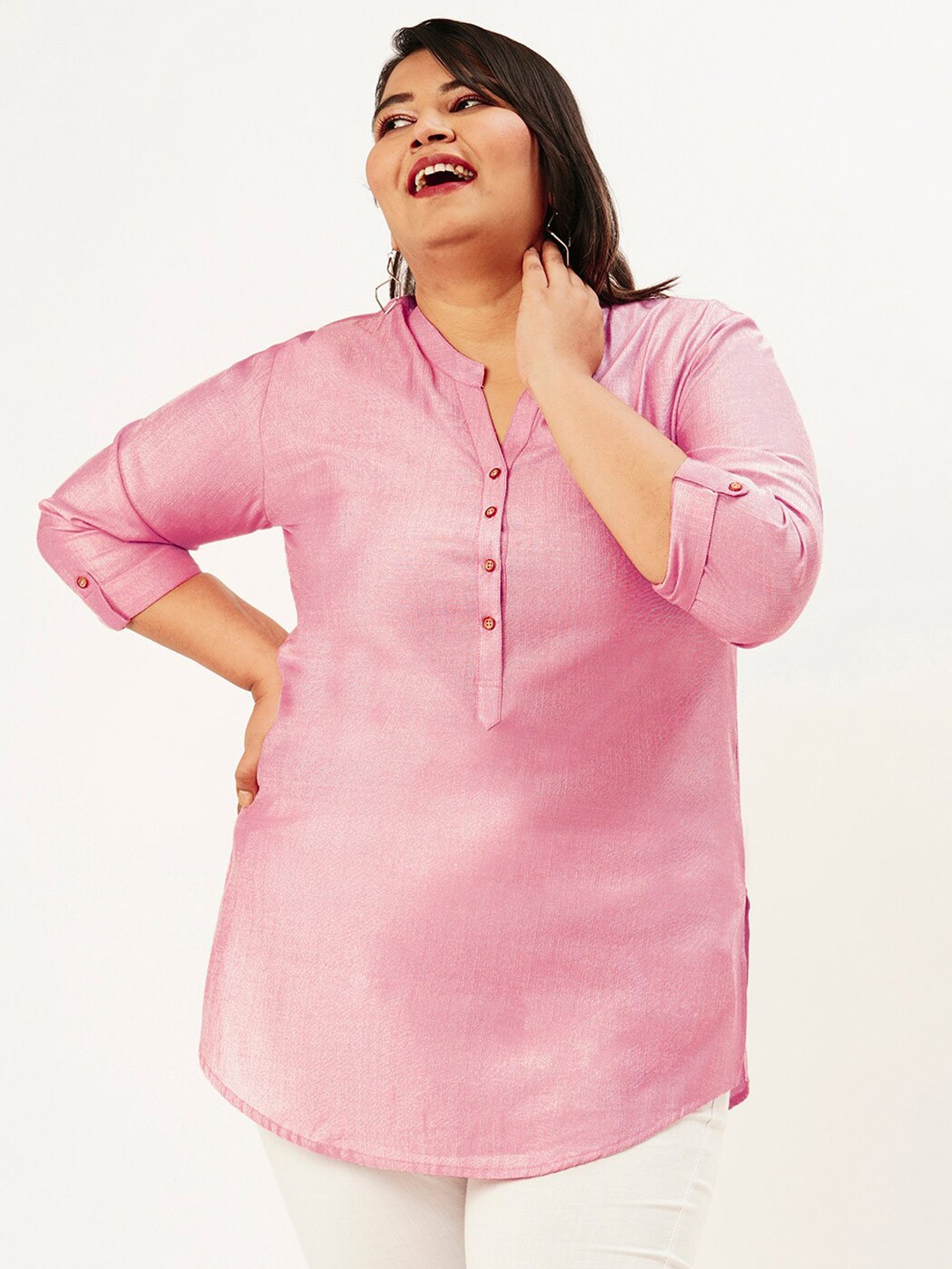 

Zola Plus Mandarin Collar Tunic, Pink