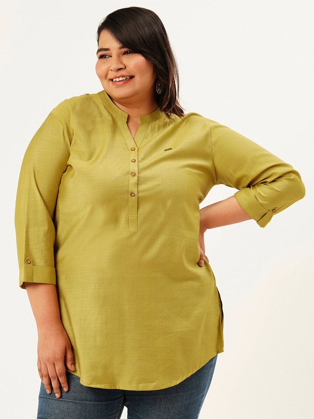 

Zola Plus Mandarin Collar Straight Tunic, Mustard