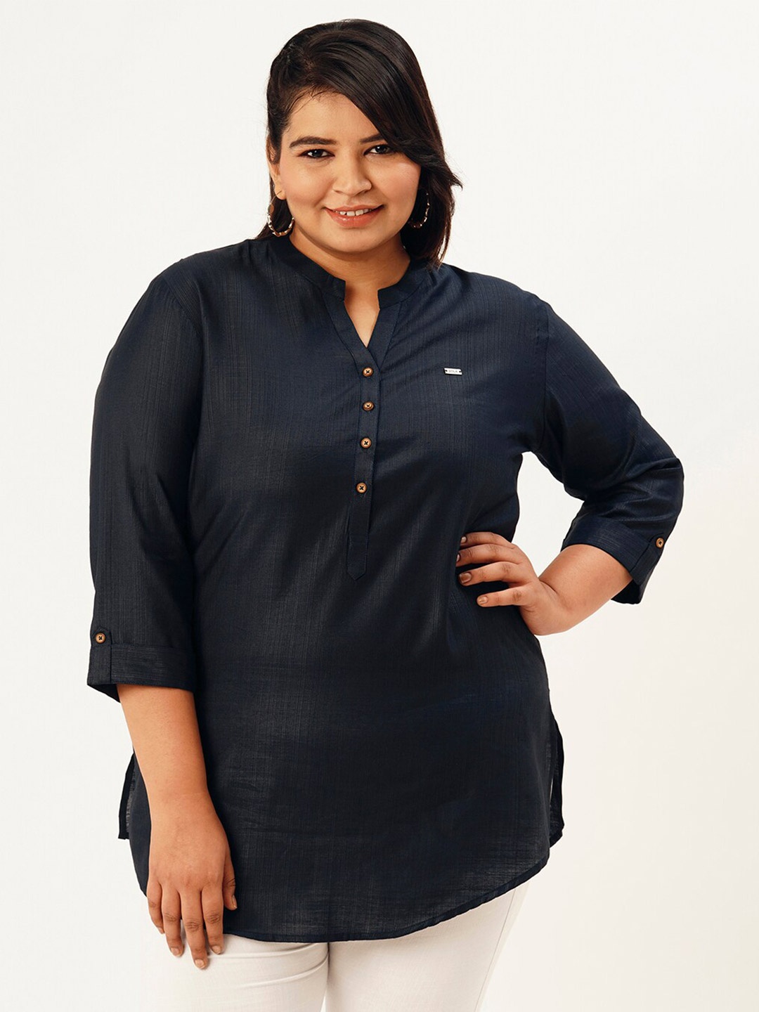 

Zola Plus Mandarin Collar Tunic, Navy blue