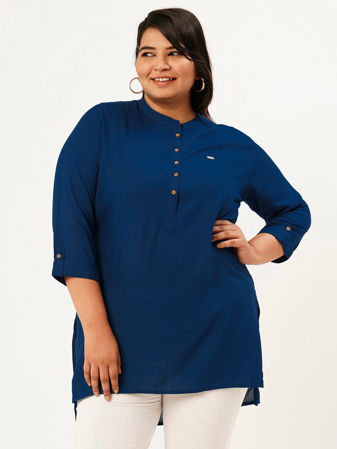 

Zola Plus Viscose Rayon Mandarin Collar Tunic, Teal